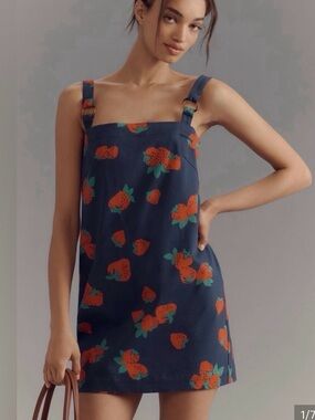 Maeve Navy Strawberry Print Mini Dress